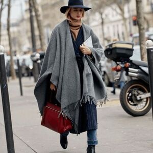 *Free with Purchase* Luca Bracciotti wool cape poncho fringe oversized long knit